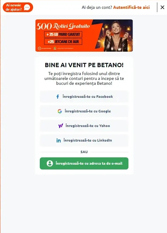 betano inregistrare pasul 1